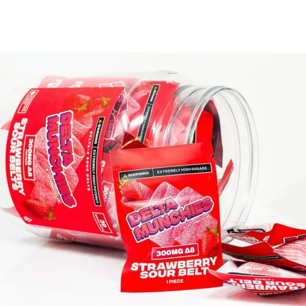 DELTA MUNCHIES D8 STRAWBERRY SOUR BELTS SINGLE PACKS - Premium and potent formula by DELTA MUNCHIES