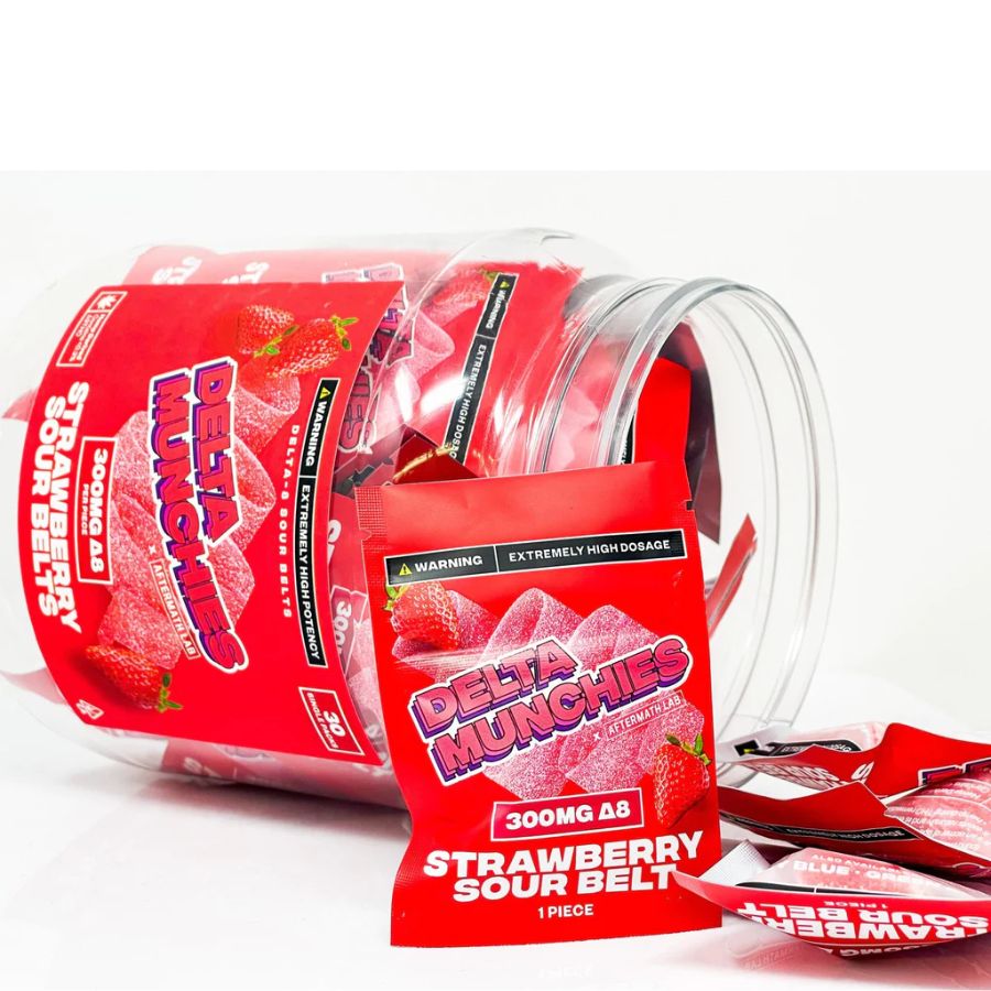 DELTA MUNCHIES D8 STRAWBERRY SOUR BELTS SINGLE PACKS - Premium and potent formula by DELTA MUNCHIES