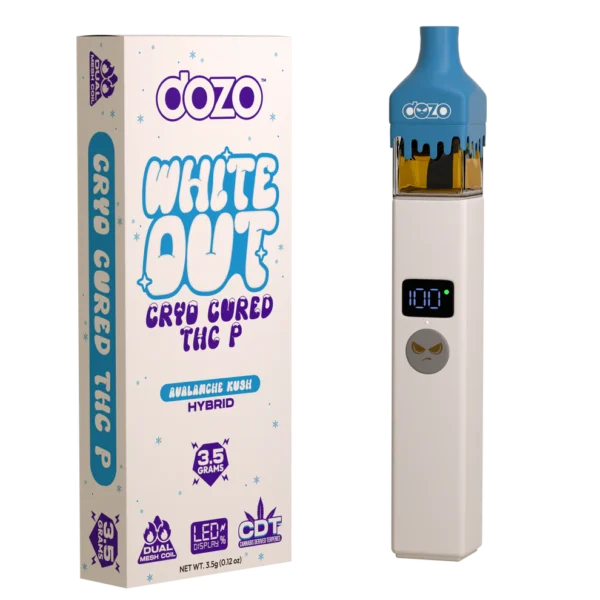 High-quality image of DOZO ‘WHITE OUT THC-P’ DISPOSABLE.