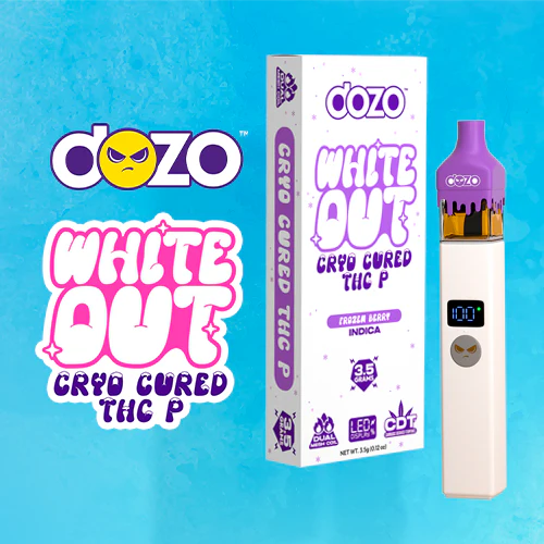 High-quality image of DOZO ‘WHITE OUT THC-P’ DISPOSABLE.