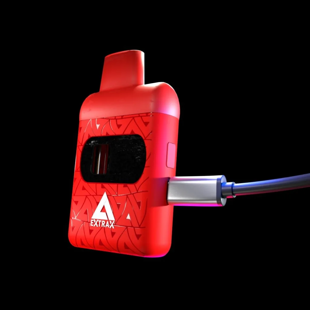 Close-up and lifestyle images of the EXTRAX ‘ADIOS MF’ THC-P DISPOSABLE by EFFEX.