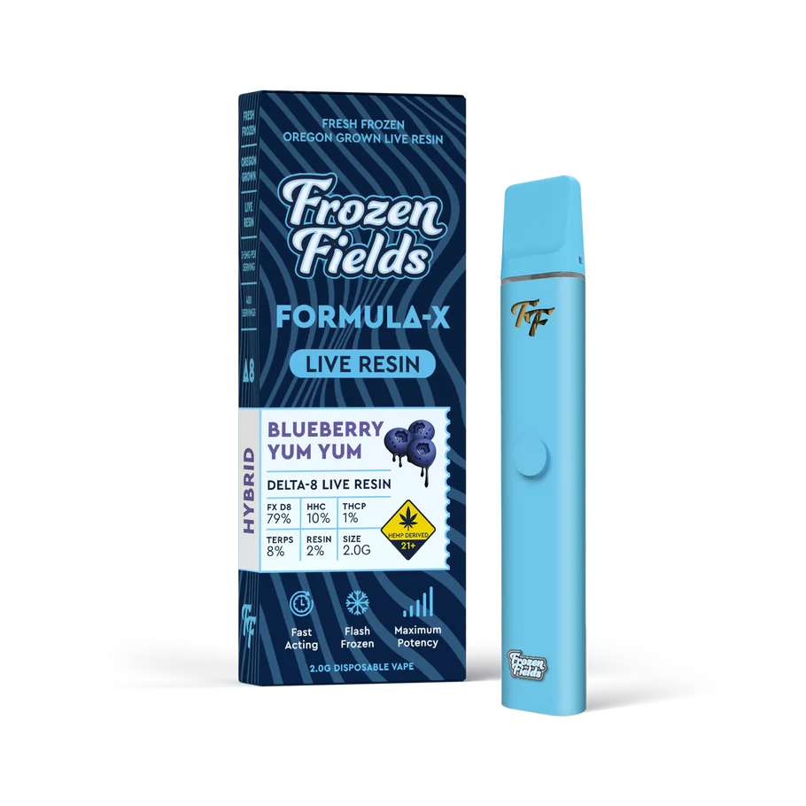 Close-up and lifestyle images of the FROZEN FIELDS ‘FORMULA X’ DISPOSABLE by FROZEN FIELDS.