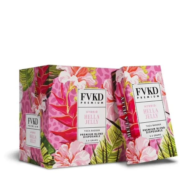 Close-up and lifestyle images of the FVKD PREMIUM ‘THC-A BADDER BLEND’ by FVKD.