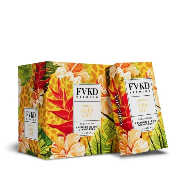 Close-up and lifestyle images of the FVKD PREMIUM ‘THC-A BADDER BLEND’ by FVKD.