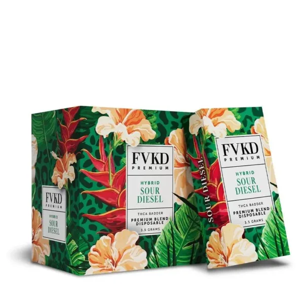 Close-up and lifestyle images of the FVKD PREMIUM ‘THC-A BADDER BLEND’ by FVKD.