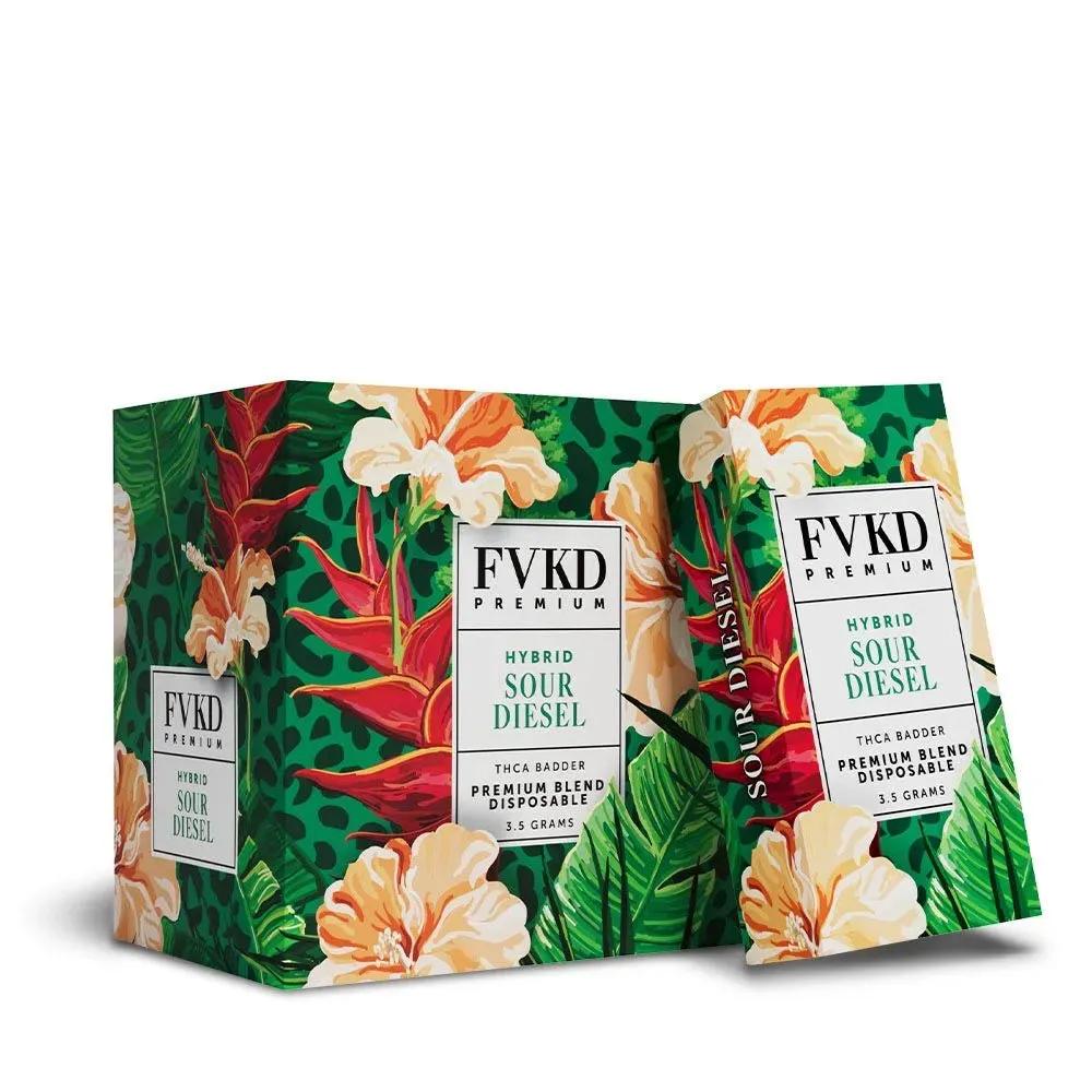 Close-up and lifestyle images of the FVKD PREMIUM ‘THC-A BADDER BLEND’ by FVKD.