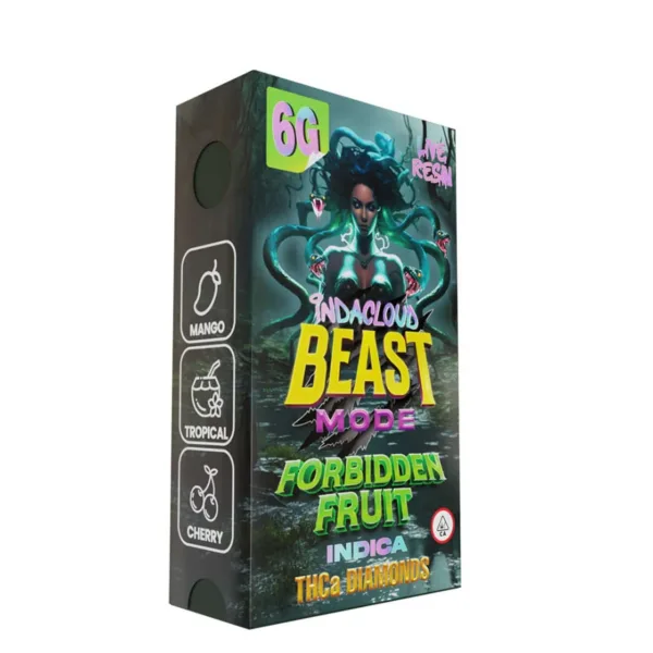 Close-up and lifestyle images of the INDA CLOUD BEAST MODE THC-A DIAMONDS DISPOSABLE by INDA CLOUD.