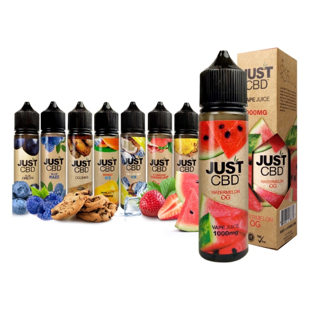 High resolution image showcasing JUST CBD VAPE E-LIQUID.