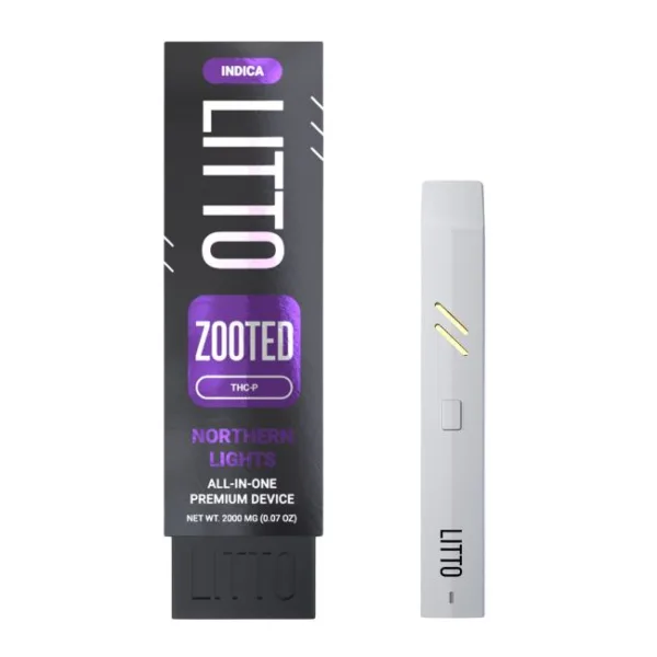 Close-up and lifestyle images of the LITTO ‘ZOOTED’ THC-P DISPOSABLE by LITTO.