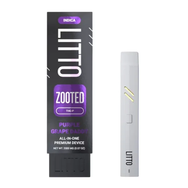 Close-up and lifestyle images of the LITTO ‘ZOOTED’ THC-P DISPOSABLE by LITTO.