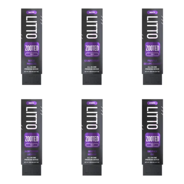 Close-up and lifestyle images of the LITTO ‘ZOOTED’ THC-P DISPOSABLE by LITTO.