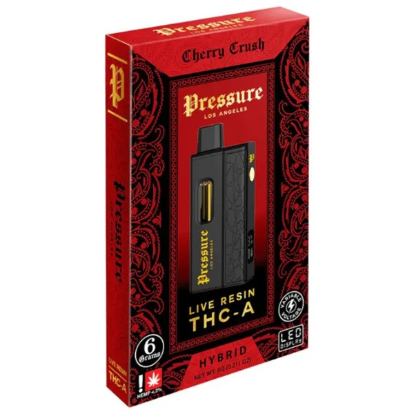 High resolution image showcasing PRESSURE LIVE RESIN THCA DISPOSABLE.
