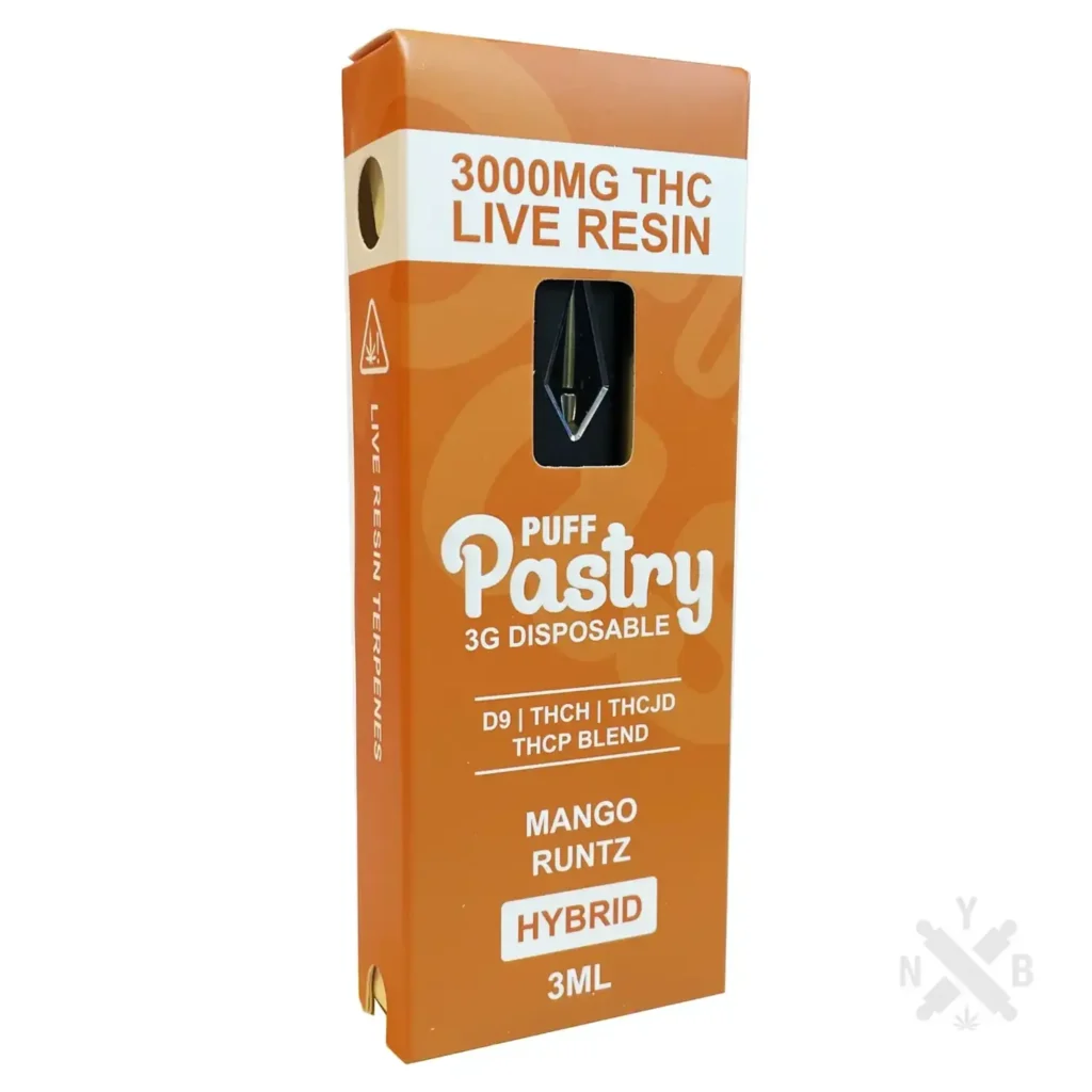 Close-up and lifestyle images of the PUFF PASTRY THC-P DISPOSABLE by NOT YOUR BAKERY.