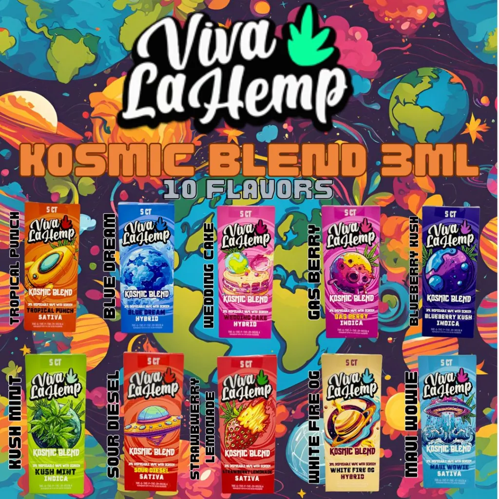 High resolution image showcasing VIVA LA HEMP ‘KOSMIC BLEND’ DIPOSABLE.