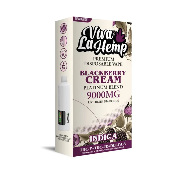 Close-up and lifestyle images of the VIVA LA HEMP ‘PLATINIUM BLEND’ DISPOSABLE by VIVA LA HEMP.