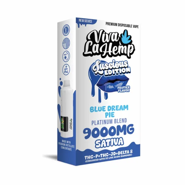 Close-up and lifestyle images of the VIVA LA HEMP ‘PLATINIUM BLEND’ DISPOSABLE by VIVA LA HEMP.