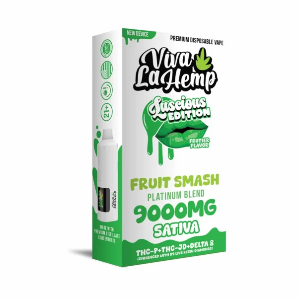 Close-up and lifestyle images of the VIVA LA HEMP ‘PLATINIUM BLEND’ DISPOSABLE by VIVA LA HEMP.